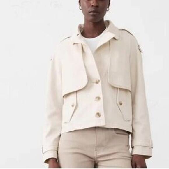 Banana Republic Long Sleeve Collared Short Trench Jacket Ecru Women's Size XS - Picture 1 of 4